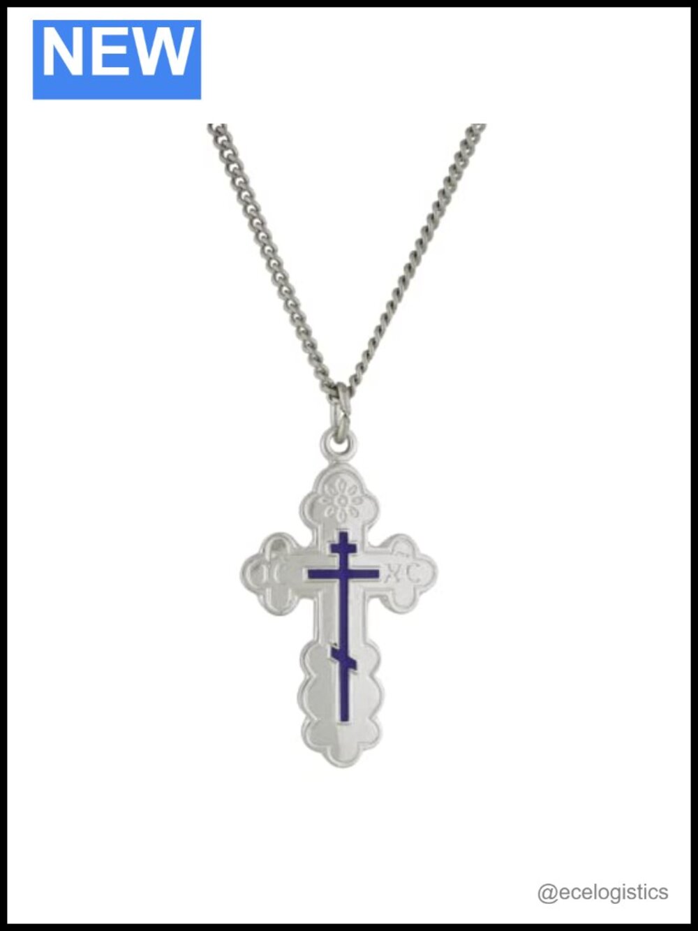 Sterling Silver Eastern Orthodox Cross Pendant Necklace 18in Chain